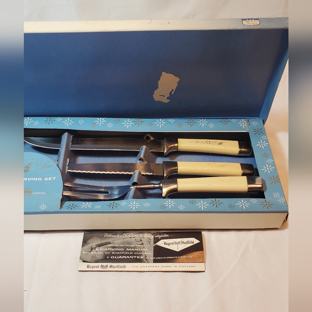 Americana Star Vintage 3-Piece Carving Set Stainless Steel Bakelite Handles EUC